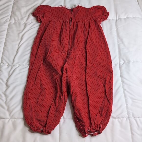 Vintage 24 months Baby Girl Cotton Short Sleeve Romper Red with Black Polka Dots - Picture 8 of 12